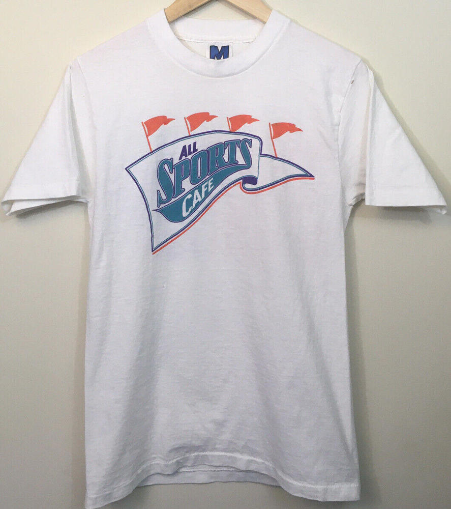 VTG Single Stitch Tshirt All Sports Cafe Stadium Court MEDIUM Double Sided White